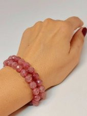 Çilek Kuvars Taşı Faset Kesim 8mm Unisex İkili Bileklik thumbnail 1