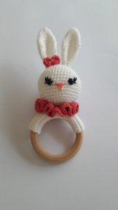 Tavşan Çıngıraklı Diş Kaşıyıcı Amigurumi Organik Oyuncak - 1