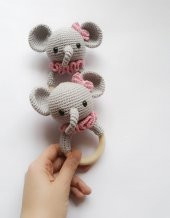 Sevimli Fil Çıngırak Amigurumi Organik Oyuncak - 2