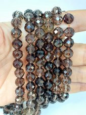 Dumanlı Kuvars Taşı Faset Kesim 8mm Unisex İkili Bileklik thumbnail 3