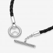 Pandora  591675C01 17cm - Moments Örgülü Deri T-bar Bileklik - 1