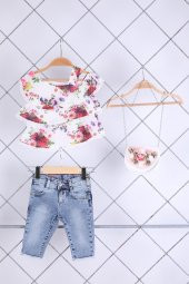 Babyhola Kız Bebek Çocuk Bluz Kapri Çantalı 3'lü Takım 2121 - 1