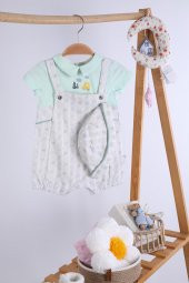 Babyhola %100 Pamuk Erkek Bebek Şapkalı Tulum 2'li Set 13670 - 1