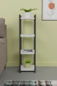 Metal Ahşap Dekoratif Çok Amaçlı Raf 4 Katlı Banyo Mutfak Rafı Çiçeklik Organizer Beyaz - 2