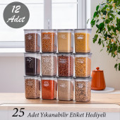 Porsima 431-GR 12 li Çok Amaçlı Kapaklı Etiketli Gıda Erzak Bakliyat Saklama Kabı Seti 1.30 Lt - Gri - 1