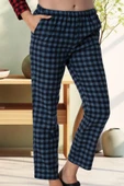 Mecit 200 Bayan İndigo Ekoseli Tek Pijama Altı - 1