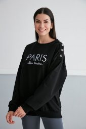 Thin Shop, Baskılı, Omuz Detaylı, Pamuklu Sweatshirt - 1
