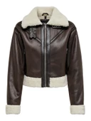 ONLY Bayan Kahverengi Deri Biker Ceket Mont 15298735 - 6