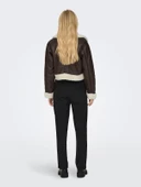 ONLY Bayan Kahverengi Deri Biker Ceket Mont 15298735 - 3