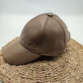 Karamel Renk Deri Unisex Şapka - 11