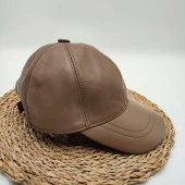 Karamel Renk Deri Unisex Şapka - 7