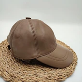 Karamel Renk Deri Unisex Şapka - 10