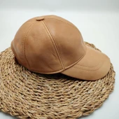 Camel Renk Deri Unisex Şapka - 10