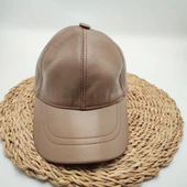 Bej Renk Deri Unisex Şapka - 9