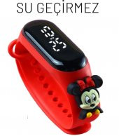 MİKİ MİNNİE MAUSE Figürlü Dijital Led Çocuk Saati Dokunmatik Ekranlı Su Geçirmez (KIRMZ) (AKILLI DEĞİL) - 1