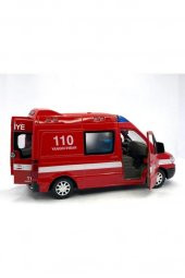 Diecast Metal İTFAİYE Mercedes Sprinter Çek Bırak Işıklı Siren Sesli 14 Cm kapıları açılır - 1