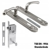 Kumru Nikel Saten Oda Kapı Kolu + Hok ER-40 Ekstra Gömme Kilit İç Kapı Oda Kilidi Rulmanlı Köşeli 40 mm Takım - 6