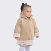 Babyhola Kız Bebek Çocuk Pamuk Astarlı Kapüşonlu Kürk Detaylı Kaşe Kaban Kışlık 13494 - 11