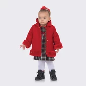 Babyhola Kız Bebek Çocuk Pamuk Astarlı Kapüşonlu Kürk Detaylı Kaşe Kaban Kışlık 13494 - 1