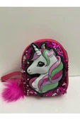 DZC KUZENLER AVM Kız Çocuk Unicorn Işıklı Pullu Ponponlu Sırt Çantası thumbnail 5