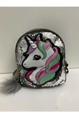 DZC KUZENLER AVM Kız Çocuk Unicorn Işıklı Pullu Ponponlu Sırt Çantası thumbnail 3