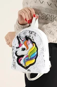 DZC KUZENLER AVM Kız Çocuk Unicorn Işıklı Pullu Ponponlu Sırt Çantası thumbnail 10