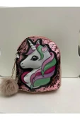 DZC KUZENLER AVM Kız Çocuk Unicorn Işıklı Pullu Ponponlu Sırt Çantası thumbnail 1