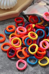 50 ADET Şeffaf Kilitli Çantalı Karışık Neon Renk Saç Lastik MİNİ Toka Renkli KUMAŞ - 2