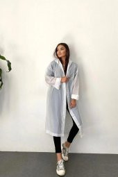 DZC KUZENLER AVM Kadın Erkek Yağmurluk Kapüşonlu Çıtçıtlı Eva Yağmurluk RÜZGARLIK BEYAZ - 4