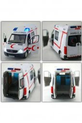 2 ADET Diecast Metal İTFAİYE VE AMBULANS Mercedes Sprinter Çek Bırak Işıklı Siren Sesli 14 Cm kapıları açılır thumbnail 4