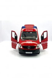2 ADET Diecast Metal İTFAİYE VE AMBULANS Mercedes Sprinter Çek Bırak Işıklı Siren Sesli 14 Cm kapıları açılır thumbnail 5