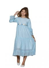 Gülücük Kids Kız Çocuk Dantelli Elbise 755 - Mavi - ST02082-Mavi-13 YAŞ - 1