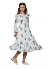 Gülücük Kids 774 Kız Çocuk Bürümcük Çicekli Elbise - Krem - ST00671-Krem-12 YAŞ - 1
