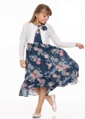 Gülücük Kids 00668 Kız Çocuk Şifon Desenli Bolero Elbise - Lacivert - ST00668-Lacivert-10 YAŞ - 1