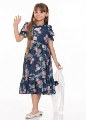 Gülücük Kids 00668 Kız Çocuk Şifon Desenli Bolero Elbise - Lacivert - ST00668-Lacivert-10 YAŞ - 2