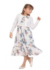Gülücük Kids 00668 Kız Çocuk Şifon Desenli Bolero Elbise - Krem - ST00668-Krem-11 YAŞ - 1