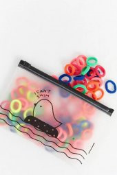 100 ADET Şeffaf Kilitli Çantalı Karışık Neon Renk Saç Lastik MİNİ Toka Renkli KUMAŞ - 1