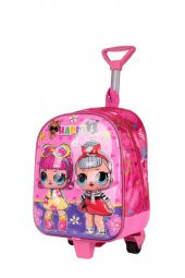 DZC KUZENLER AVM Anaokulu KREŞ Çocuk Valiz Sırt Çantası Çekçekli Happy Lol Bebek Şeker Kız Sert Ön Yüzey 5d Pembe thumbnail 2