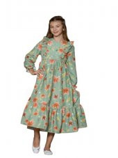 Gülücük Kids Kız Çocuk Yaprak Desenli Elbise 868 - Yeşil - 11 YAŞ - 1
