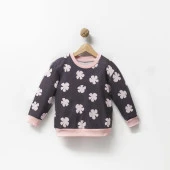 Kız Çocuk Uzun Kollu Sweatshirt Çiçek Desenli %100 Pamuklu - 1