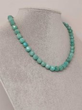 Amazonit Taşı Faset Kesim Kolye 8mm (Sabit Klipsli) thumbnail 2