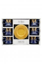 Sefa Ms Morry 6'lı Bambu Tabaklı Yaldızlı Porselen Fincan Takımı Mavi - 2