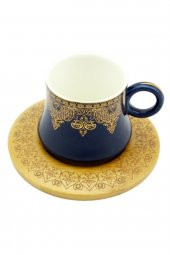 Sefa Ms Morry 6'lı Bambu Tabaklı Yaldızlı Porselen Fincan Takımı Mavi - 3