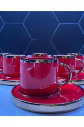 Kahve Fincan Takımı Porselen Gold Detaylı 6 Kişilik (büyük Tabaklı) - 1