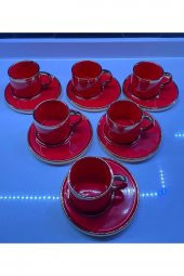 Kahve Fincan Takımı Porselen Gold Detaylı 6 Kişilik (büyük Tabaklı) - 2