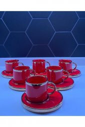 Kahve Fincan Takımı Porselen Gold Detaylı 6 Kişilik (büyük Tabaklı) - 3