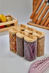 Borosilikat Kare Cam Kavanoz 3 Adet -bambu Vakumlu Kapak Ckr2966 - 1