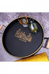 Lavin Ahşap Saplı Metal Yuvarlak Tepsi 29 Cm - 1