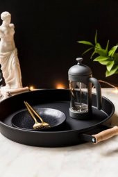 Lavin Ahşap Saplı Metal Yuvarlak Tepsi 29 Cm - 2