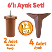 6'lı Set Mobilya Tv Ünitesi Çekyat Koltuk Kanepe Destek Ayağı 12 Cm Kahve Ahşap Desen Baza Ayakları thumbnail 1